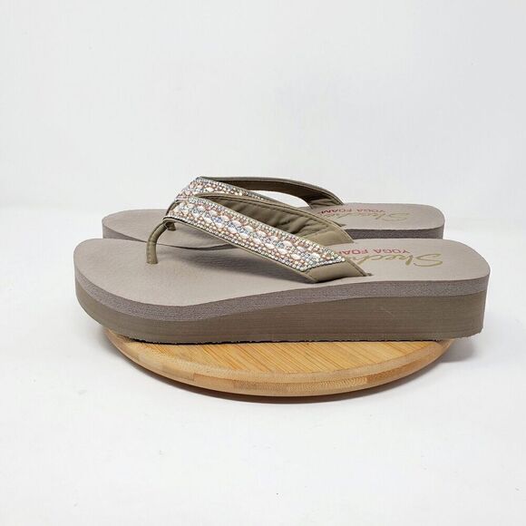 Skechers Sandals Womens 9 Cali Vinyasa Glory Flip Flop Rhinestone Platform Shoes - Picture 1 of 14